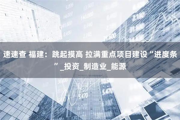 速速查 福建：跳起摸高 拉满重点项目建设“进度条”_投资_制造业_能源