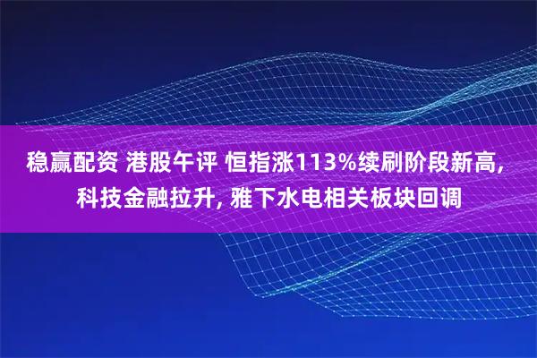 稳赢配资 港股午评 恒指涨113%续刷阶段新高, 科技金融拉升, 雅下水电相关板块回调
